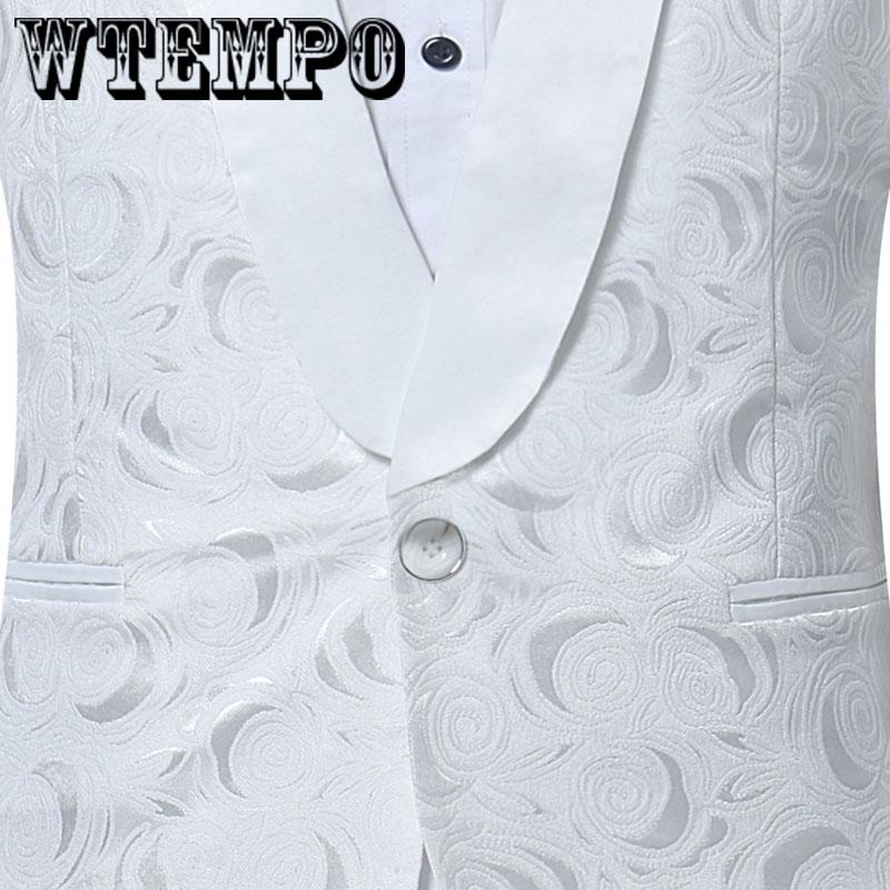 Single Button Casual Men's White Blazer Long Sleeves Printing Banquet Suits Blazer