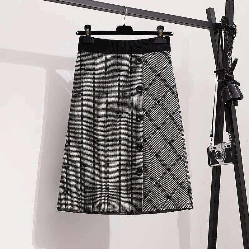 Women's Fall/winter Suit Women's Age-reducing Knit Sweater Sweater and Plaid DressTwo-piece Suit
