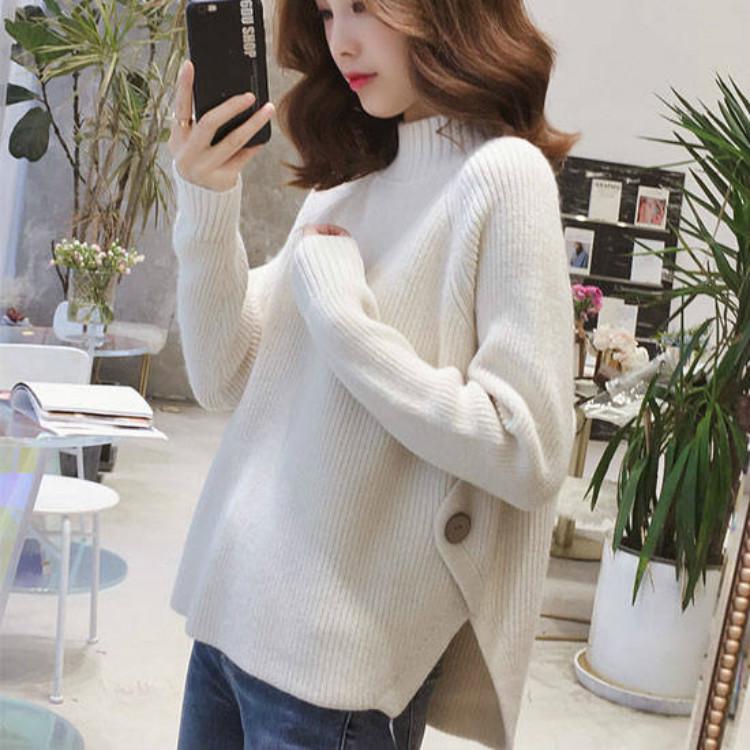 Womens Sweaters Half High Neck Solid Color Knitted Bottom Casual Comfort Winter