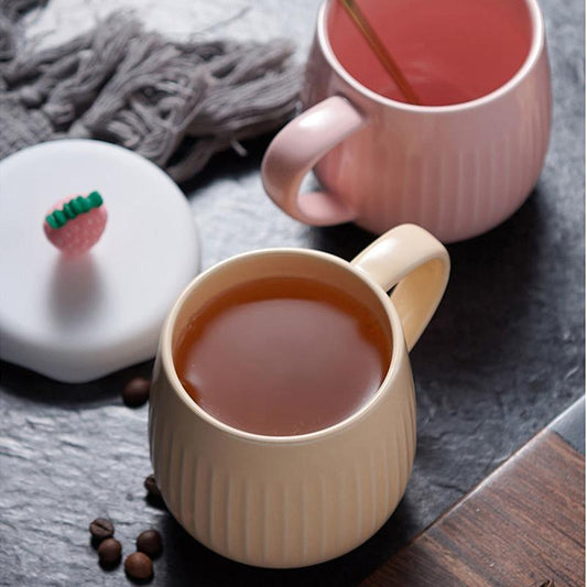 Ceramic Water Cup with Lid Spoon Cartoon Cute mugs Couple Cup Birthday Gift Coffee Cup Breakfast Cup