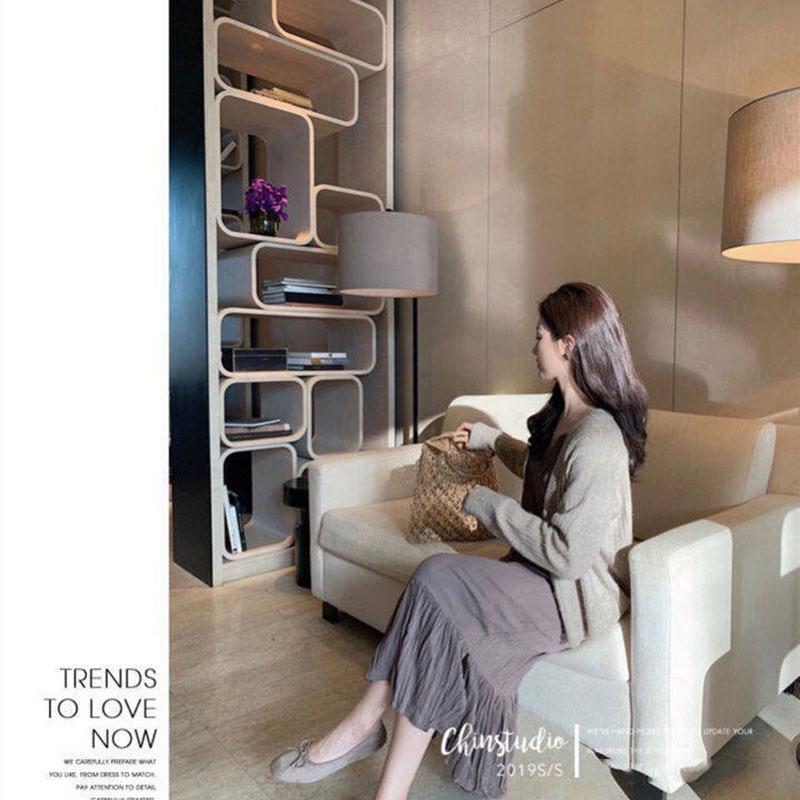 Short V-neck Cardigan Sweater Female Button Korean Style Long-sleeved Loose Striped Knitted Solid Color Coat
