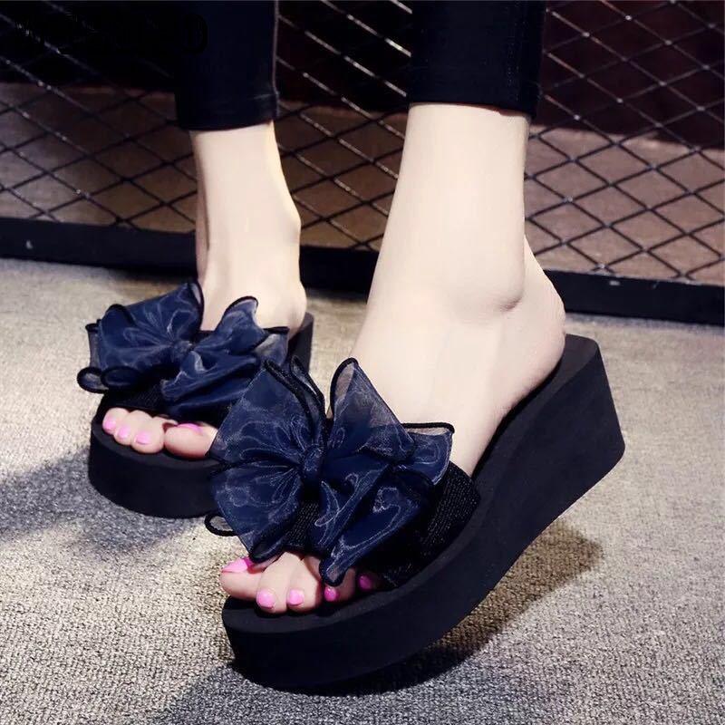 Women Brand Sandals Women Sandals Flat Shoes Bowknot  Flower Flip Flops