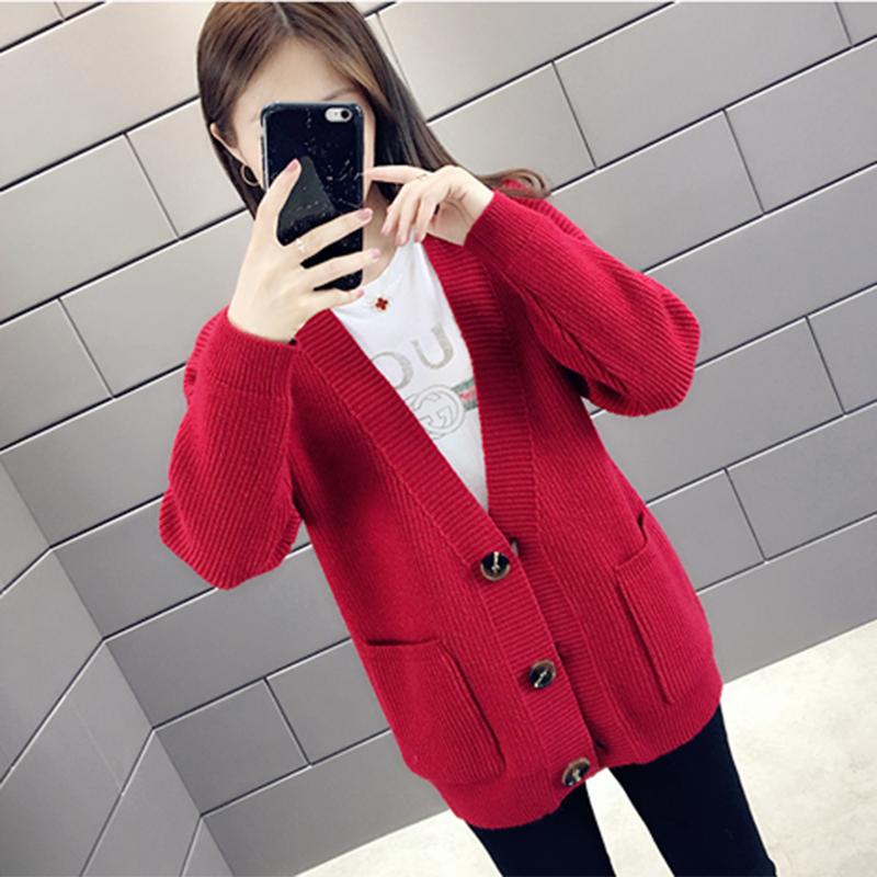Spring and Autumn Knitted Sweater Cardigan Casual Jacket Thick Loose Young Women's Top