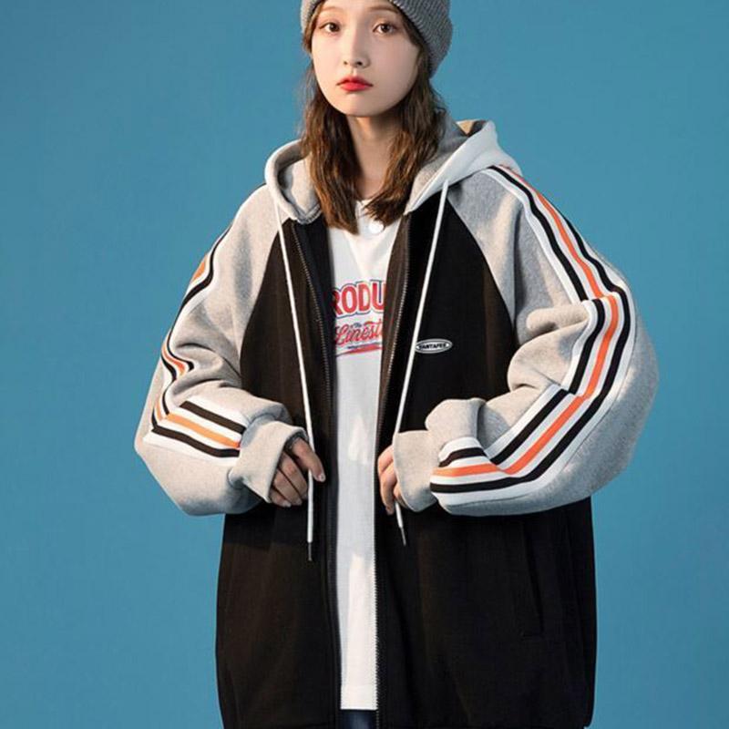 Spring and Autumn Loose All-match Sports Cardigan Hooded Baseball Uniform Sweater Women Jacket