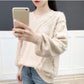 Spring and Autumn V-neck Sweater Pullover Solid Color Long-sleeved Casual Jacket Loose Young Women's Bottoming Shirt