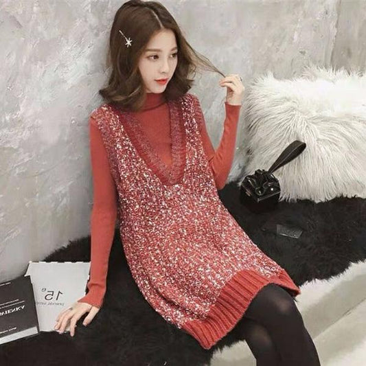 Spring and Autumn Vest Bottoming Knitwear Mid-length Loose Sleeveless Sweater Women