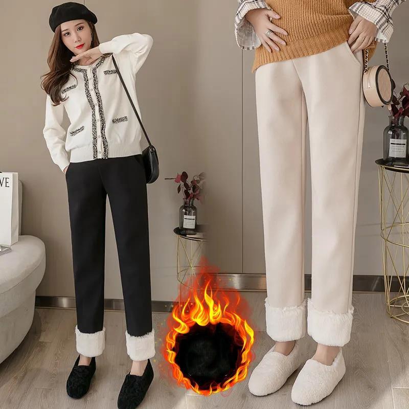 Pregnant Women's Trousers for Autumn and Winter Are Thickened and Fleece, Plus Size Loose Warm Cotton Trousers