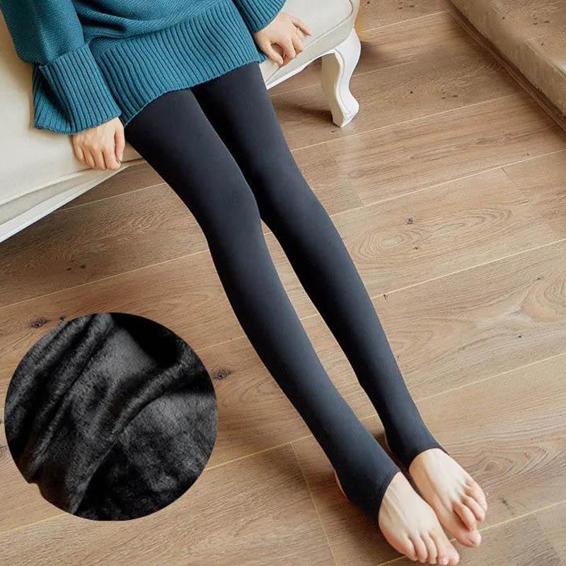 Autumn and Winter Wear High-waist Fake Translucent Seamless Leggings Plus Velvet Thickening Warmth Flight Attendant Gray Translucent Pantyhose Women