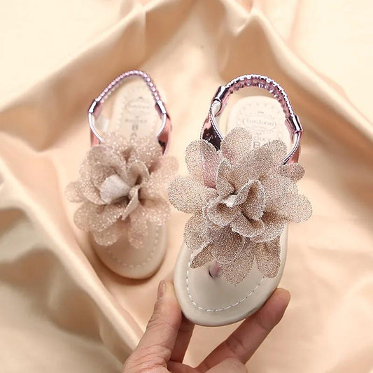 Girl's Summer Sandals Soft Soled Single Cool Shoes Girls' Non Slip Sequins Flowers Decoration Light Princess Shoes
