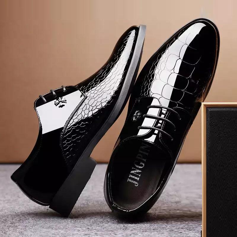 Mens Leather Shoes Men's Dress Shoes British Style Lace Up Pointed Toe Flats Big Size