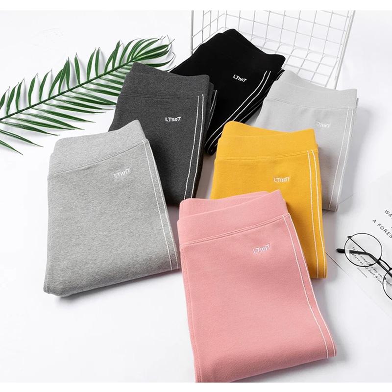 Women's Leggings Outer Wear Spring and Autumn Solid Trousers Comfortable Cotton High-waisted Korean Style Slim Tight-fitting Long Pants Line Leggings