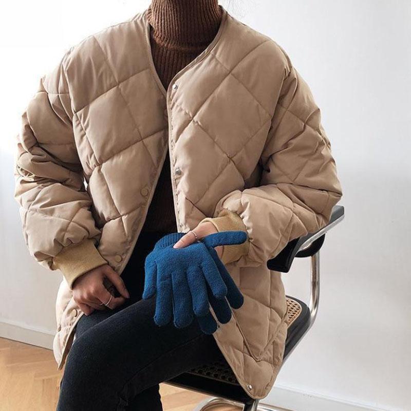Winter Short Ladies Down Jacket Korean Fashion Loose Solid Color Cotton Jacket Thick Round Neck Jacket
