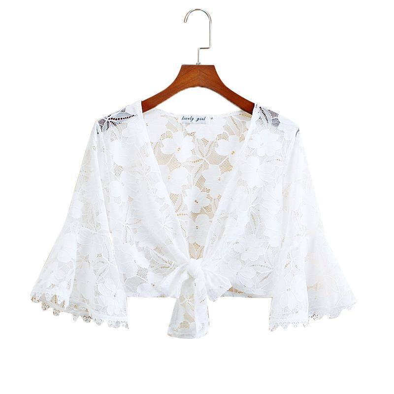 1 PCS Lace Cardigan Women Sun Protection Summer Short Solid Color Thin Shawl