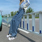 Women's High Waist Wide Leg Jeans Spring Loose and Thin Straight Mop Pants Ladies Denim Trousers