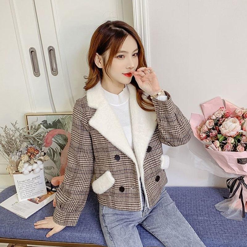 Woolen Short Coat Women's Autumn and Winter Fashion All-match Houndstooth Plaid Coat
