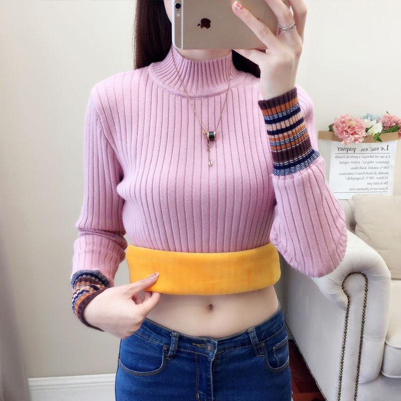 Thicken Plus Velvet Tops Cold-proof Turtleneck Sweater Female Autumn and Winter Warm Knit Sweater