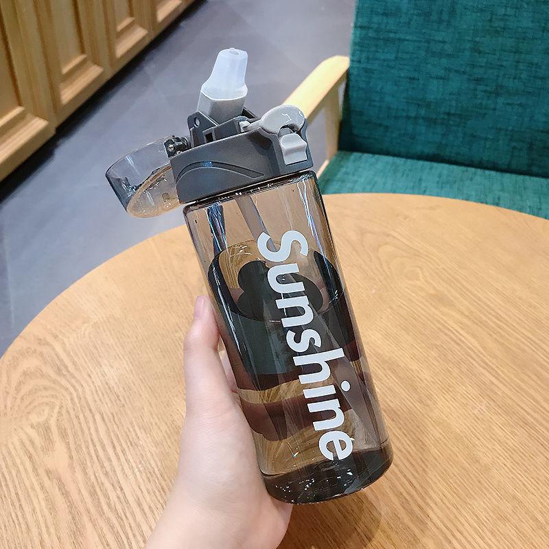 Water Cup Unisex Simple Plastic Cup with Straw Large Capacity Portable Fitness Anti-fall Cup