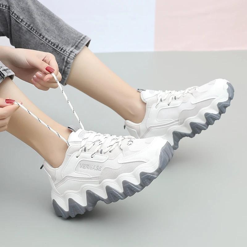Female Student Sports Shoes Breathable Mesh Shoes Casual Shoes Small White Shoes Leather Thick Soles Large Soles Comfortable Mesh Shoes for Girls