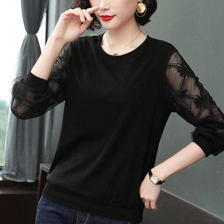 Spring Lace Pullover Women Diamond Print Shirt Boutique Cotton Bottoming Shirt Casual Long Sleeves T-shirt