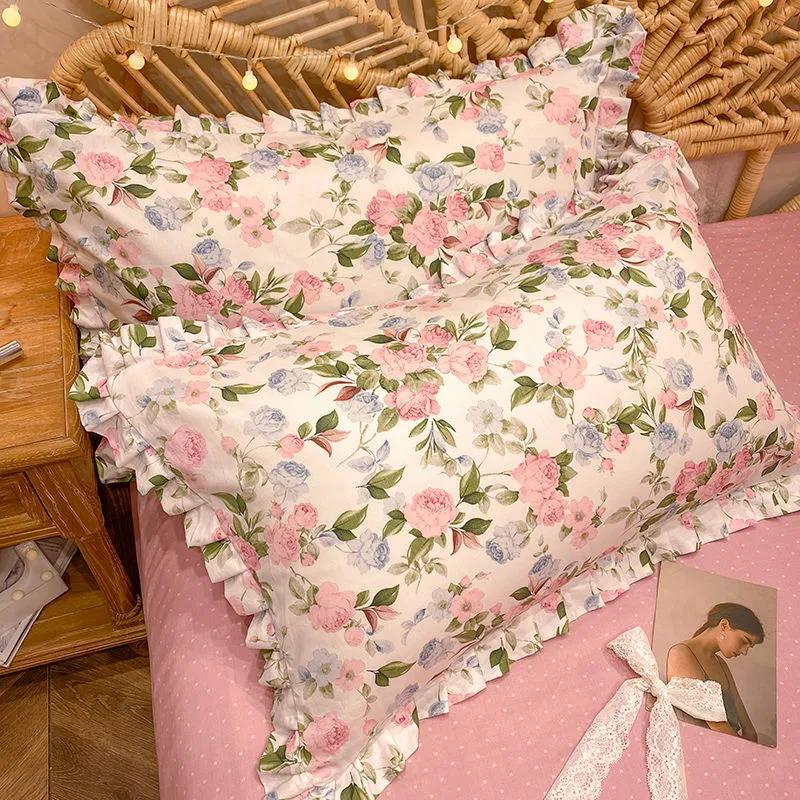 High-grade Cotton Princess Pillowcases A Pair of Floral Print Large Pillowcases 48*74cm Bedding