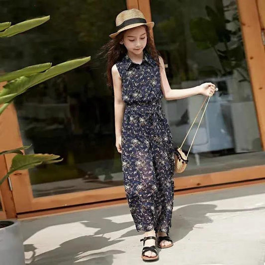 Girls' Summer Suits Big Children's Wide-leg Pants Children's Summer Little Girls Western Style Leisure Two-piece Suit