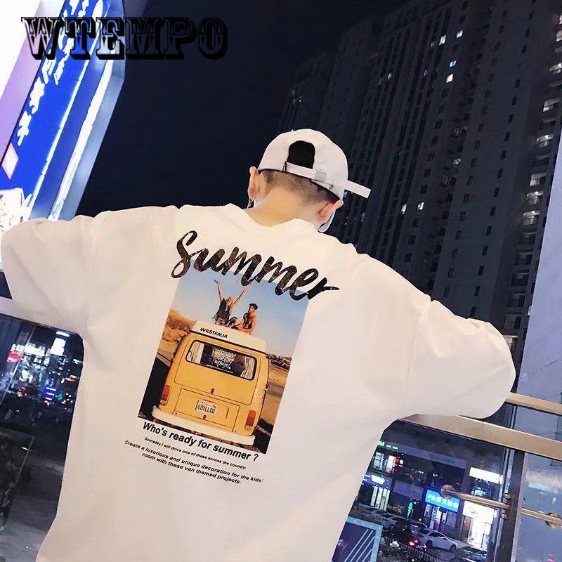 WTEMPO Letter Print Casual  T Shirts Men Short Sleeve Loose Streetwear Men T Shirt Harajuku