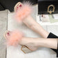 Fur Slippers Women Fluffy  Sandal Sliders Comfort Summer High -Heeled Open Toe  Sandal Slippers Sweet Ladies Block Heel Slippers Footwear