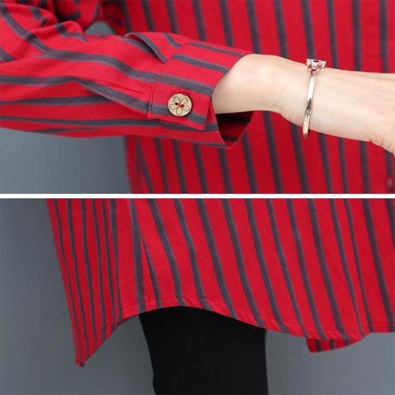 Women's Long-sleeved Striped Shirt Loose Casual Plus Size Mid-length Blouse