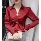 Polo Collar Long-sleeved Chiffon Shirt Women's Design Sense Niche Retro Western Style All-match Top