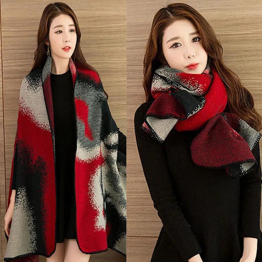 Women's Autumn Winter Wear Shawl Jacket Middle-aged Sweater Cardigan Sweater Shirt Outside Loose Mid-length Outerwear Double-sided Printing Shawl