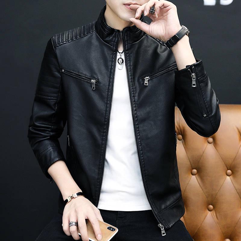 Motorcycle Leather Jackets Men Leather Coat Casual Slim Coats Man Outerwear Stand Collar Jackets