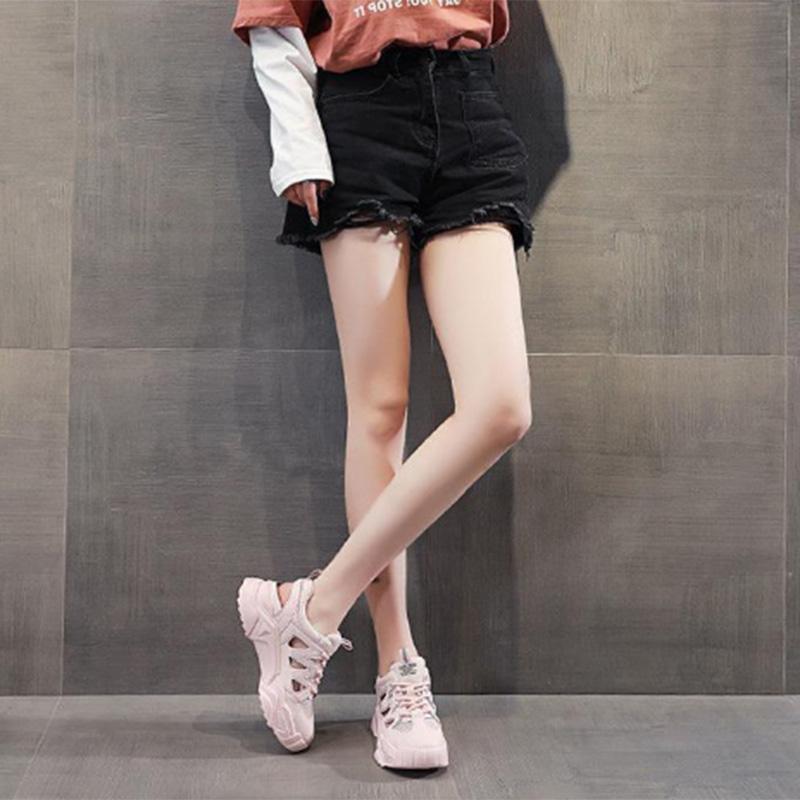Hollow Dad Shoes Summer Models Breathable Solid Color High-heeled Women's Thick-soled Lace-up Casual Sports Shoes Women