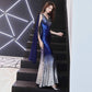 Shining Slim Long Sleeve Party Dinner Dress Women Split Sexy Clothes