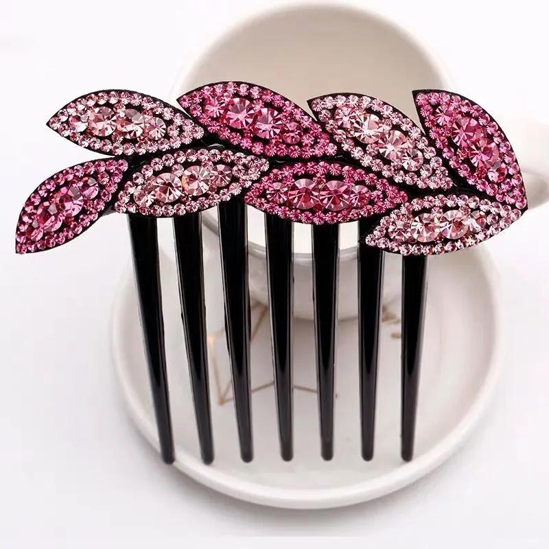 Diamond Leaf Hair Comb Insert Comb Hair Accessories Plate Hairball Head Drill Bit Flower Girl Hairpin Mother Headdress Shiny Hairpin