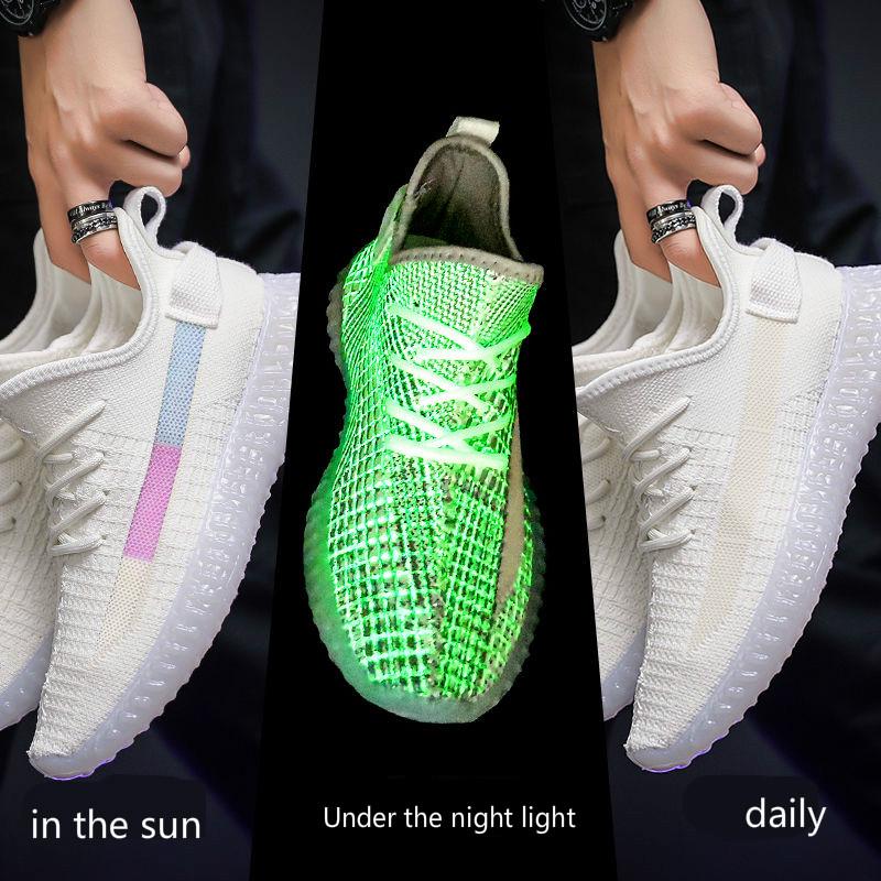 Sports shoes men's summer student net shoes men's luminous running shoes trend casual shoes
