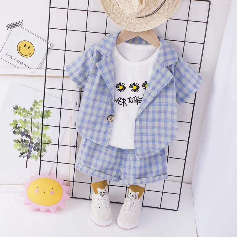 Boy's Suit Summer Foreign Style Children's Clothing Men and Women Baby Handsome Summer Short-sleeved Three-piece Suit