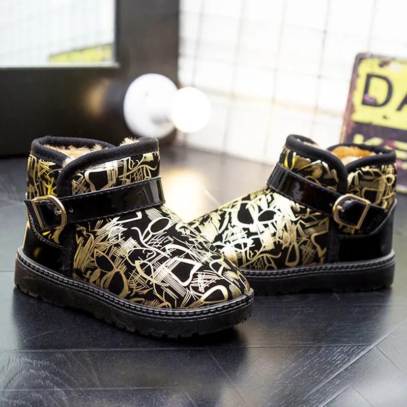 Children Winetr Colorful Cotton Short Boots Kid's Waterproof Non Slip Flat Warm Cotton Shoes