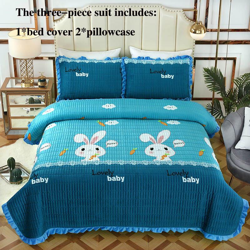 Two-sided Bed Cover Cushion Crystal Velvet Bed Cover Three-piece Quilted Bed Sheet Pillowcase Set