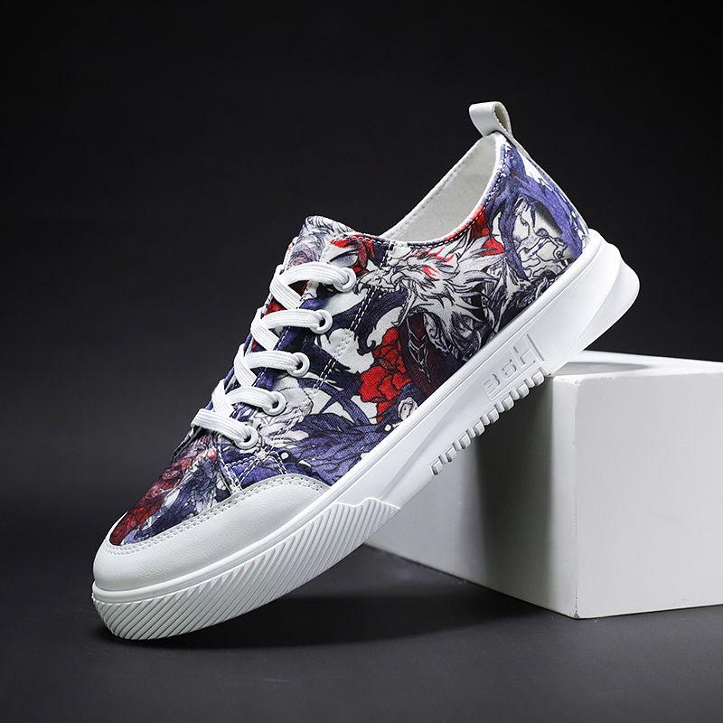 Chinese style canvas shoes for men Board shoes Men's trendy graffiti personality casual shoes