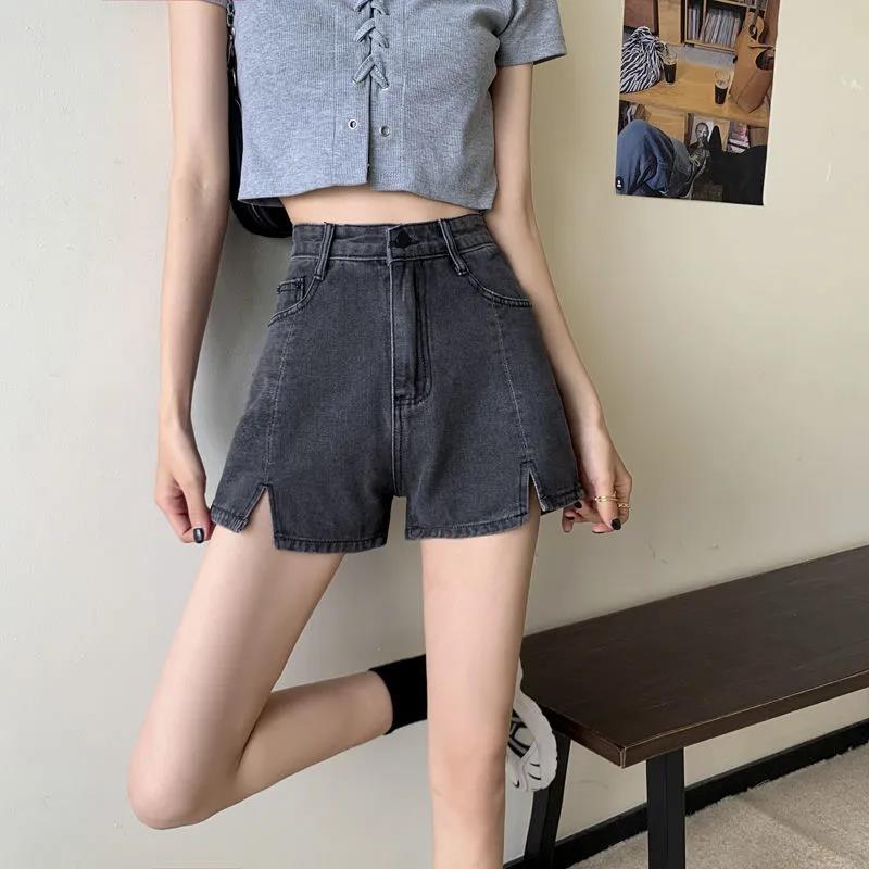 Summer Korean Denim Shorts Women's High Waist Split Loose Loose Wild Thin Wide-leg Pants A-line Pants