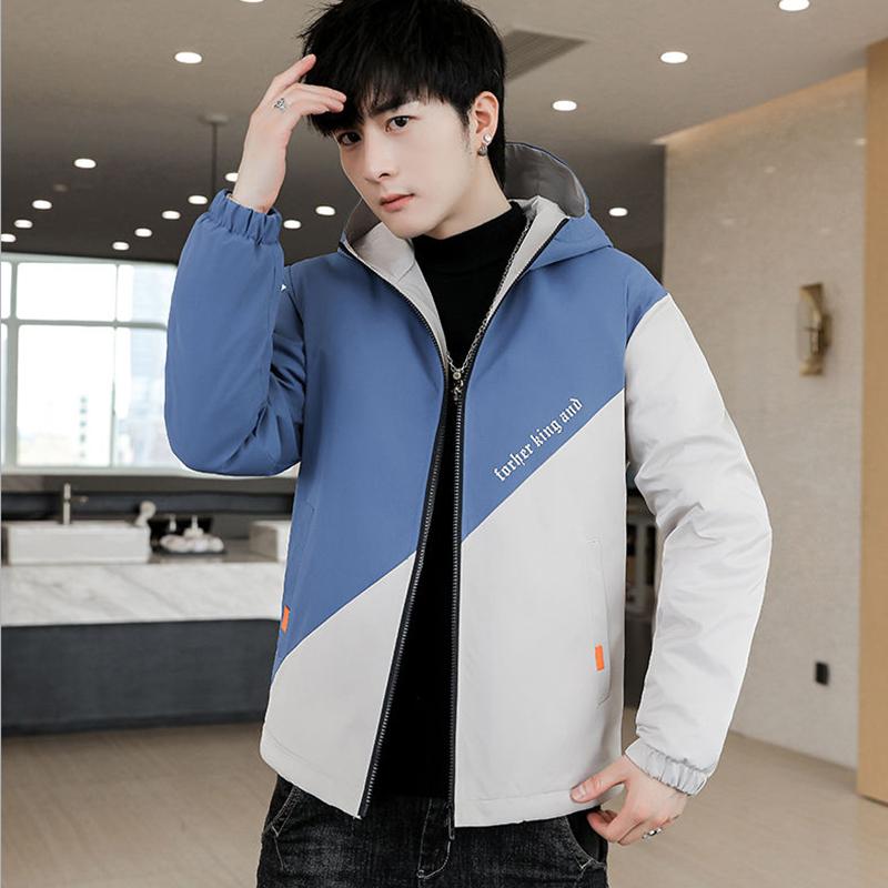 Thin Spring and Autumn Jacket Men's Handsome Loose Hooded Work Jacket Men's Temperament Short Long-sleeved Warm Zipper Jacket