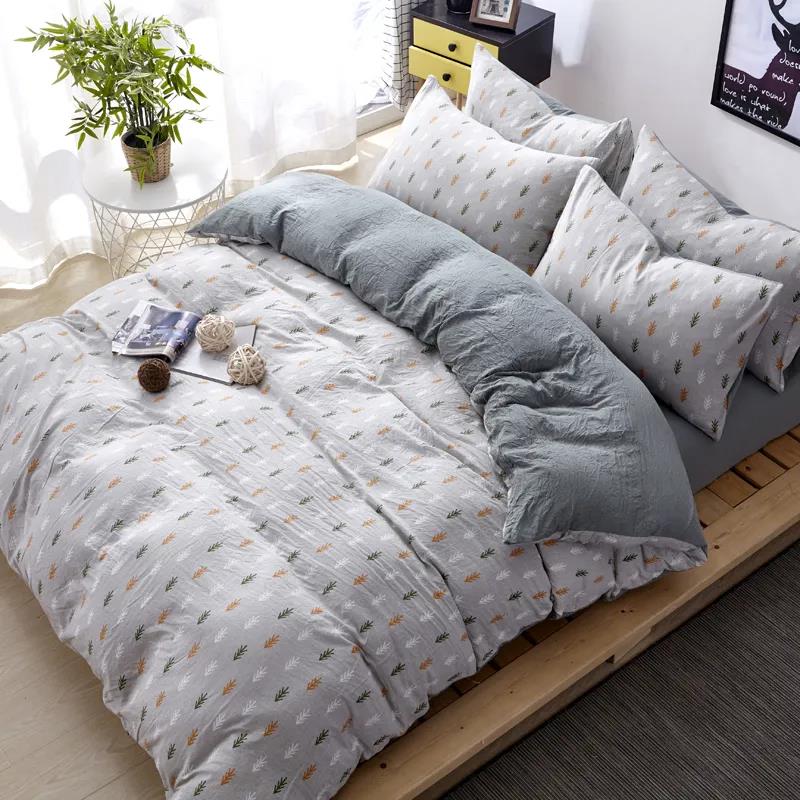 Simple Washed Cotton Four-piece Set Single Double Dormitory Bed Sheet Quilt Cover Bedding 1.8m