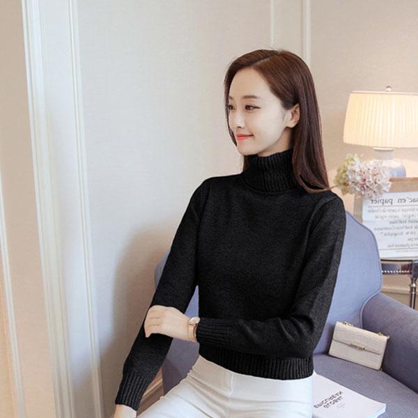 Autumn and Winter Turtleneck Warmth Thick Ultra-short Sweater Women's Pullover High-waist Loose Base Sweater