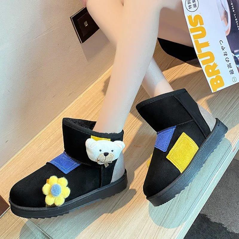 Color-blocking Snow Boots Women's Autumn and Winter Plus Velvet Cotton Shoes Thick-soled Waterproof Non-slip Short Boots