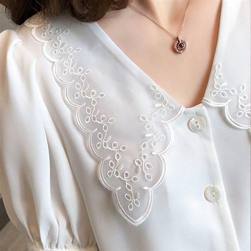 Short-sleeved T-shirt Women's Summer Loose Solid Color Lace V-neck Shirt Top