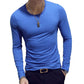 Stretch T-shirt Men Slim Tees Casual Bottoming Shirt Solid Color Pullover Long Sleeve Overshirt Male Clothing Fitness Top