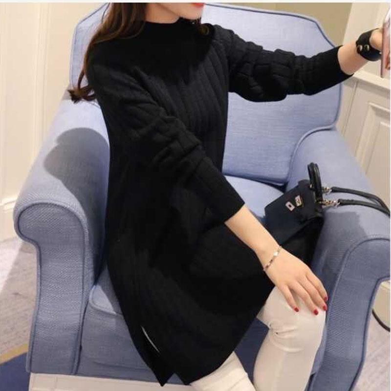 Large Size Half Turtleneck Sweater Loose Knit Bottoming Shirt Mid-length Fashion Casual Dress
