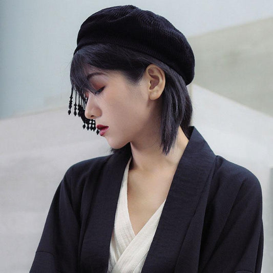 Hat Woman Rhinestone Pendant Beret British Retro Autumn and Winter Korean Style Trendy Wild Octagonal Hat