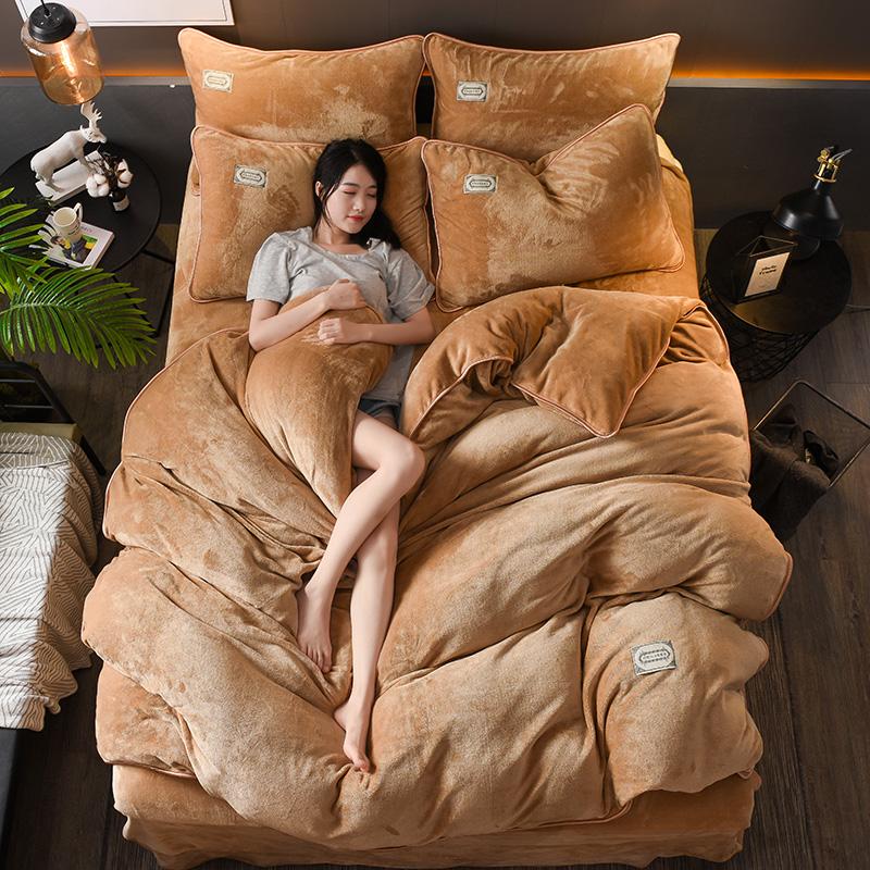 Home Textile Solid Color Bedding Sets Duvet Cover Pillowcase Flat Sheet Bed Linen Queen