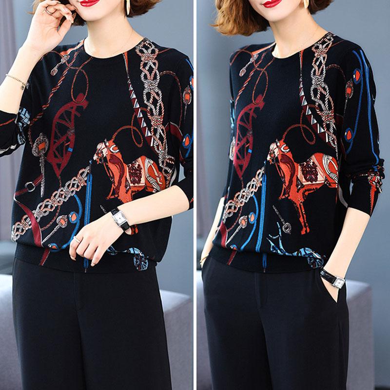 Autumn Winter Women Plus Size Jumper  3D Printed  Wool Blend Sweater  Casual Knitted Pullover Soft  Bottoming Wool Sweaters Outwear